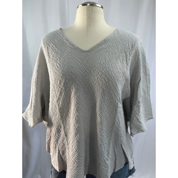 Linen v-neckline crinkle pull-on relaxed blouse one size - Picture 5 of 6